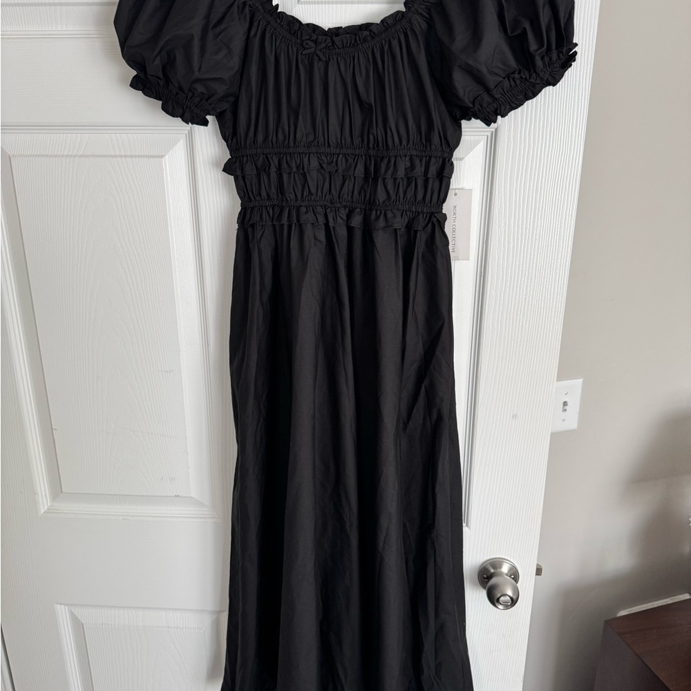 Chic Black Puff Sleeve Midi Dress